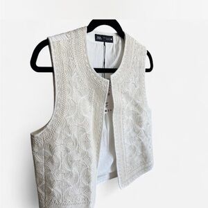 Zara Cream Embroidered Vest